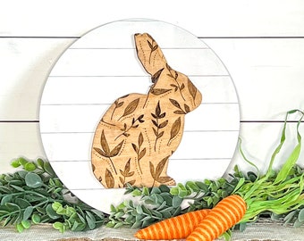 Shiplap and Floral Bunny Shelf Decor, Farmhouse Easter Home Decor, Spring Farmhouse Style Sign for Mantle