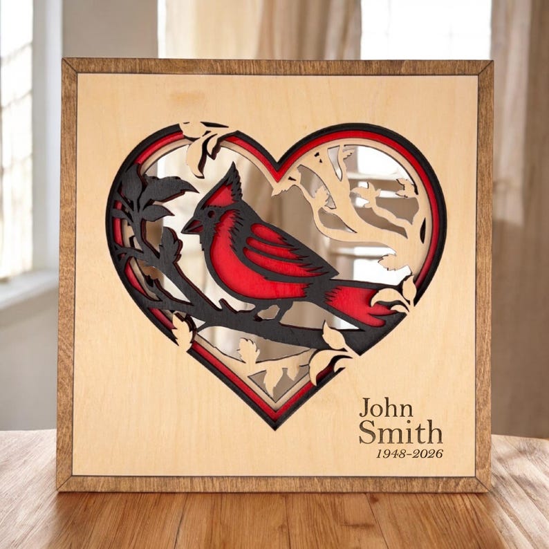 Cardinal Memorial Sign, Layered Wood Heart Sign, Personalized Sympathy ...