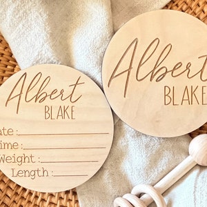 Personalized Baby Birth Announcement Sign, Newborn Baby Name Sign for Hospital, Double Sided Wood Birth Stat Sign, Baby Photo Prop image 1