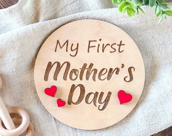 Wooden Baby Milestone Cards, My First Mother's Day, Baby Milestone Disc, Photo Prop, New Mom Gift