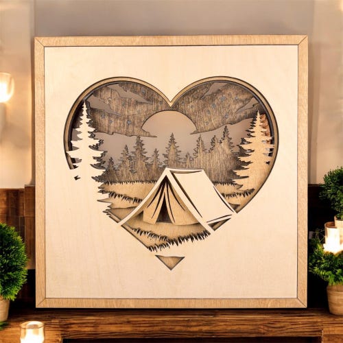 Camping Heart Wood Sign, Personalized Camping Decor, Camper Gift, Outdoor Lover Gift, Rustic Cabin Wall Art, Nature Mountain Sign