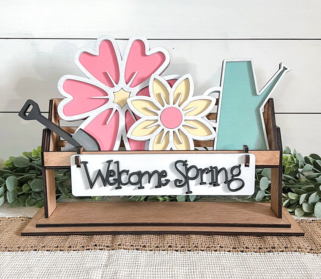 Welcome Spring Shelf Sitter Decor, Unique Kitchen Decor, Spring Tiered ...