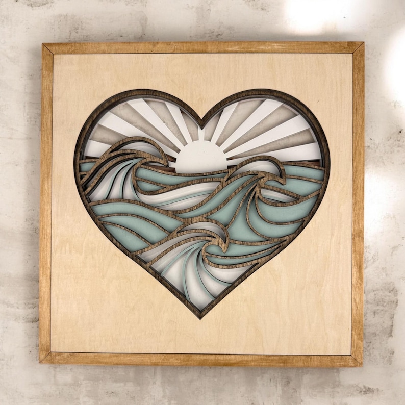 Coastal Wall Decor Beach Heart, Layered Wood Ocean Wall Art, Nautical ...