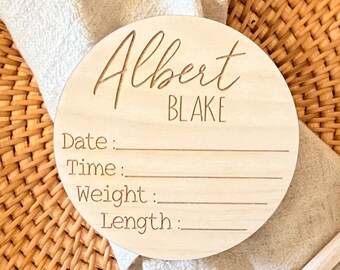 Custom Baby Birth Announcement Sign, Newborn Baby Name Sign for Hospital, Wood Birth Stat Sign, Baby Photo Prop