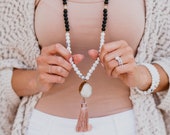Howlite Diffuser Mala with dusty rose tassel