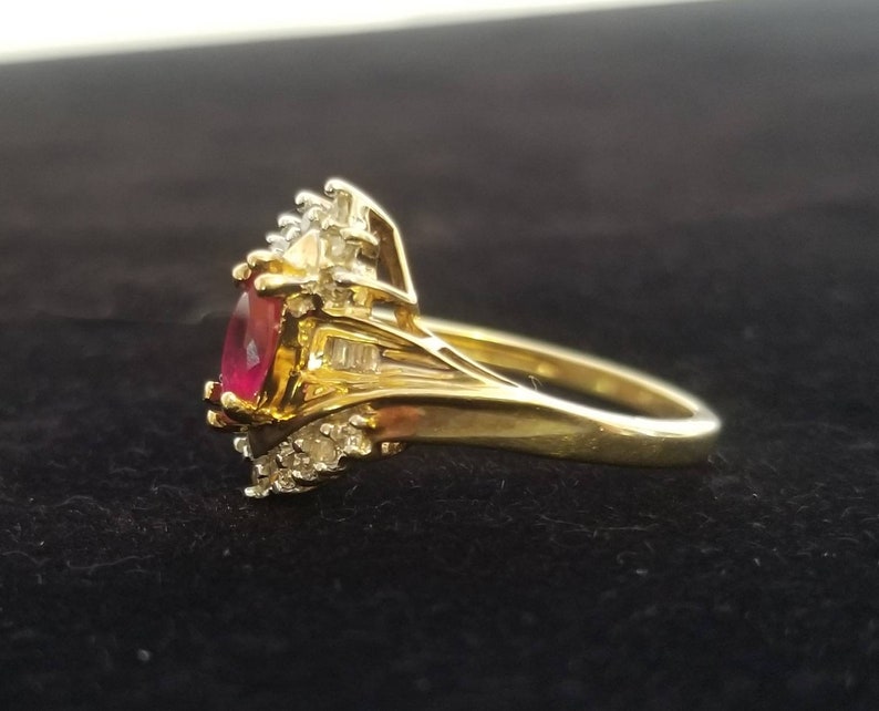 10K Gold Marquise Cut Ruby and Diamond CocktailStatement Ring