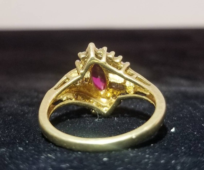 10K Gold Marquise Cut Ruby and Diamond CocktailStatement Ring