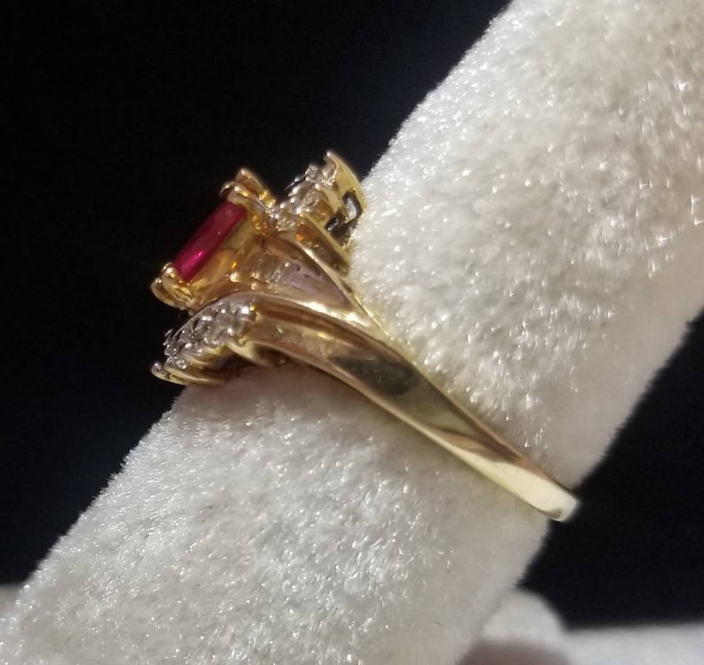 10K Gold Marquise Cut Ruby and Diamond CocktailStatement Ring