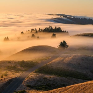 Mt Tam Sunset Fog Over Bolinas Ridge Nature Landscape Print Serene Nature Landscape Photography for Wall Art and Home Decor