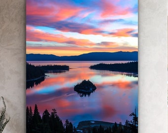 Lake Tahoe Sunrise Photo, Emerald Bay Print, California Sierra Nevada Wall Art, Beautiful Mountain Lake Reflection