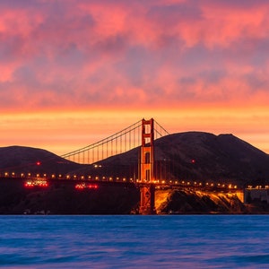 Sunset Above Golden Gate Bridge, San Francisco Bay Artwork, Bay Area Metal Print, Colorful Sunset Sky