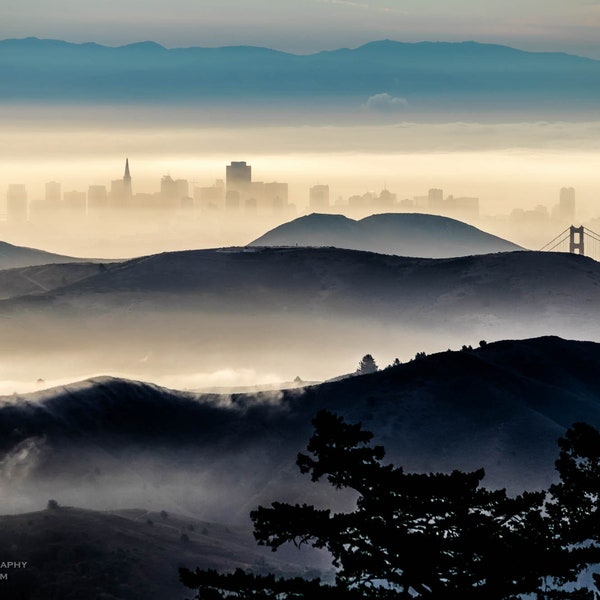 San Francisco and Marin Hills Print, Bay Area Wall Art, Landscape Photography Print