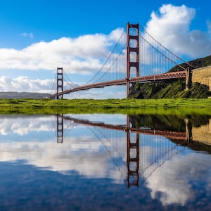 Golden Gate Bridge Reflection Photo, Stunning San Francisco Wall Art, California Landscape Photography, Iconic Cityscape Decor