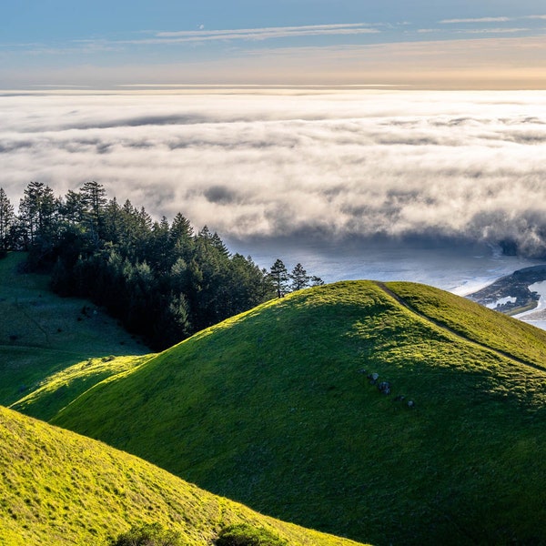 Mt Tam Landscape Digital Download - Printable Art Home Wall Decor -Marin County Green Hills Fog Above Stinson and Bolinas - Instant Print