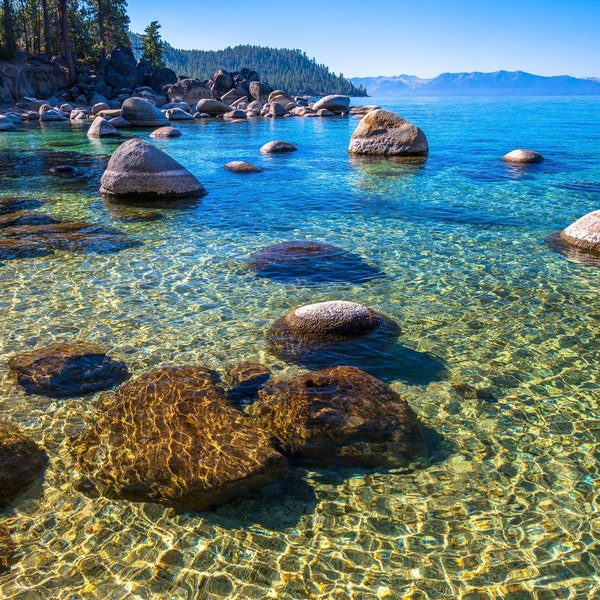 Lake Tahoe Print, Beautiful Mountain Waterscape Photo, Large Tahoe Art Print, Blue and Turquoise Wall Decor