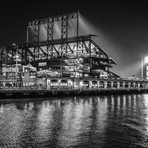 Oracle Park Black and White Photo Print San Francisco Giants McCovey Cove Night Photography Wall Art, Baseball Fan Gift