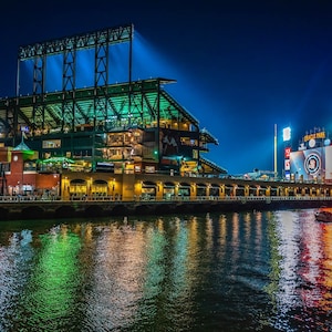 Oracle Park Night Print, San Francisco Giants Stadium Photo, Gift for Baseball Fans, McCovey Cove Ballpark Wall Art image 1