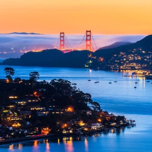 Sausalito, Belvedere and the Golden Gate Bridge, Marin County Scenic Print, Fine Wall Art Decorative Photo