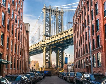 イーストリバーの絵画、ニューヨークの水彩画、ブルックリン橋