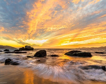 California Beach Sunset Print, Coastal Wall Art, San Francisco Seascape, Marshall Beach Photography, Ocean Landscape Home Decor