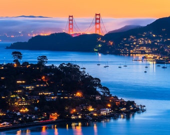 Sausalito, Belvedere and the Golden Gate Bridge, Marin County Scenic Print, Fine Wall Art Decorative Photo