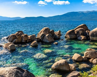 Lake Tahoe Sand Harbor Print, Mountain Lake Photo, Lake House Decor, California Landscape Wall Art