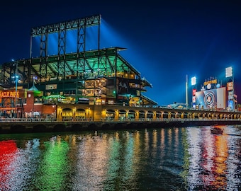 Oracle Park Night Print, San Francisco Giants Stadium Photo, Gift for Baseball Fans, McCovey Cove Ballpark Wall Art