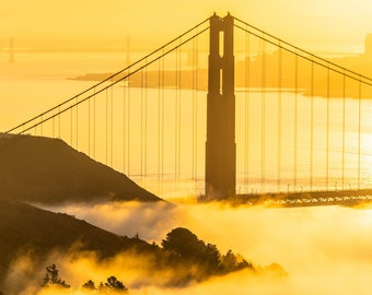 San Francisco Art Print, Golden Gate Bridge Sunrise Photo, California Golden State Wall Art, Landscape Photography