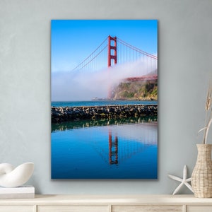Golden Gate Bridge Reflection Photo, San Francisco Bay Wall Art, Landscape Photography, Wall Decor Print
