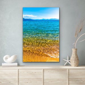 Lake Tahoe Art Print, Vibrant Tahoe Water Colors, Colorful Photo of Mountain Lake, Soothing and Relaxing Wall Decor
