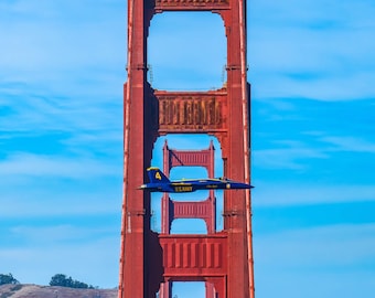 Blue Angels Golden Gate Bridge Flyby – Fighter Plane Print, Aviation Art, San Francisco Fleet Week Photography, Military Aircraft Wall Decor