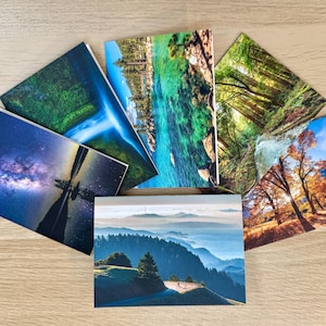 Jeu de cartes de correspondance nature, lot de cartes de voeux paysages magnifiques, cascades, forêts, montagnes, lacs, ciel étoilé, cartes toutes occasions vierges