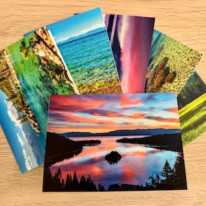 Biglietti d'auguri con foto del Lago Tahoe, paesaggi panoramici di lago e montagna, perfetti per biglietti d'auguri o regali, ideali per gli amanti dell'aria aperta
