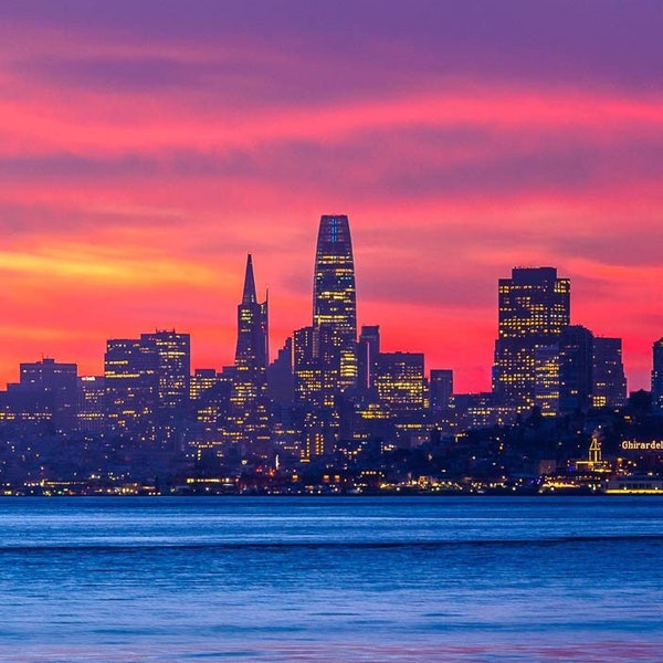 Panoramic San Francisco Sunrise Print, Colorful Panorama of the City by the Bay, SF Skyline Photo, San Francisco Bay Wall Art