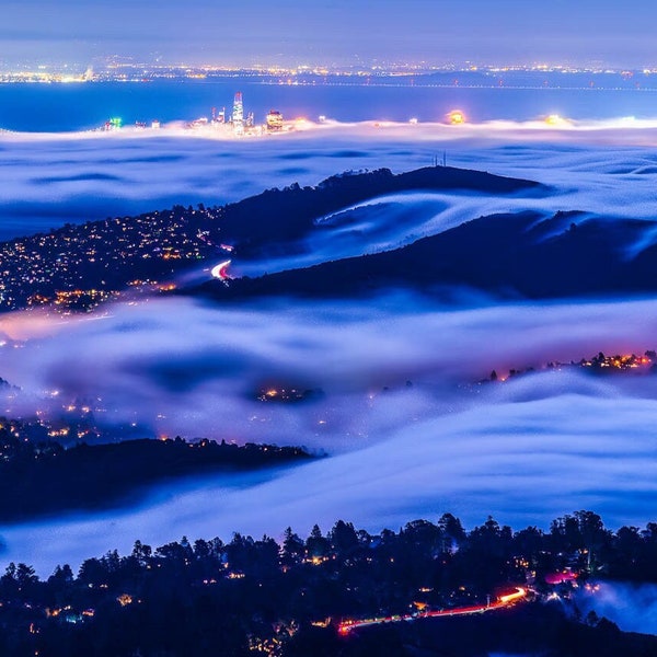 San Francisco Panoramic Wall Art, SF Panorama Print, SF Skyline Cityscape Photo Above the Fog, SF Bay Area Panoramic Landscape