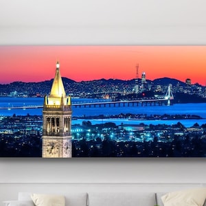 Berkeley Campanile Print, Sather Tower Photo, UC Berkeley Wall Art, San Francisco Skyline View from University of California at Berkeley