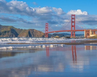 Baker Beach San Francisco Wall Art Golden Gate Bridge Print California Coastal Decor Marin Headlands Ocean Waves Seascape Artwork