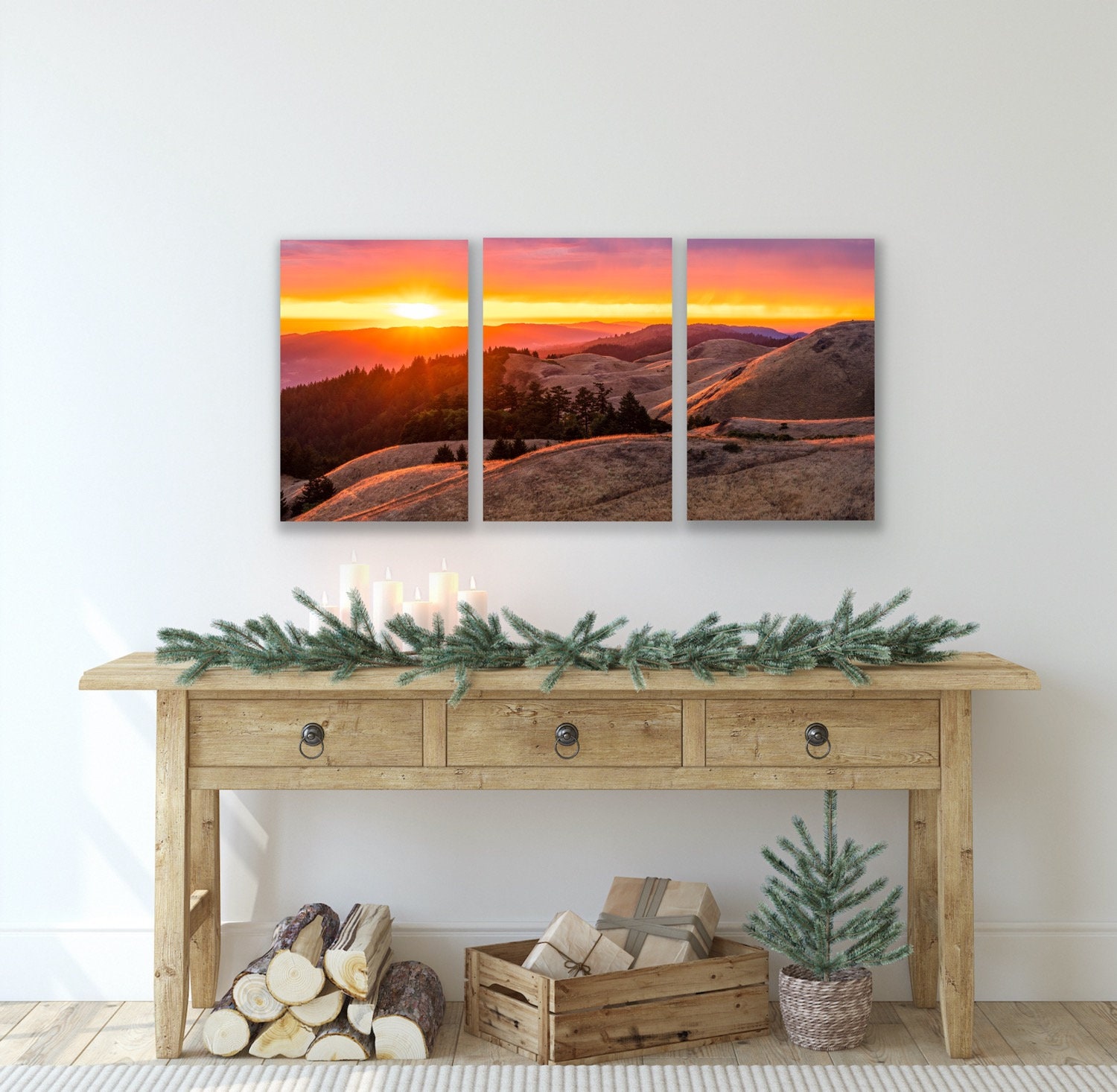 Mt. Tam Sunset Triptych Large Wall Art California Landscape Canvas