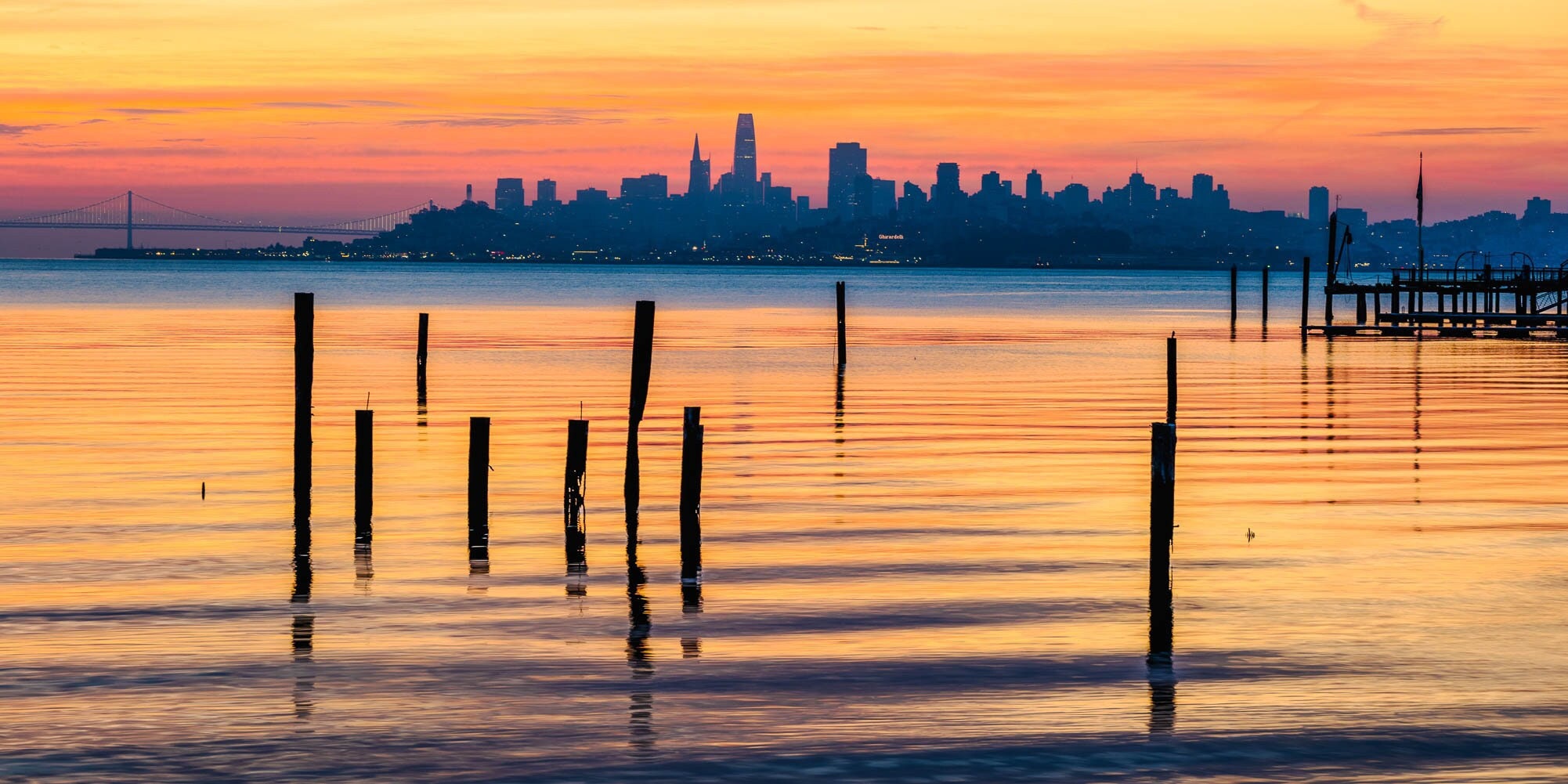 San Francisco Sunrise Print, SF Bay Photo, Panoramic Wall Art, Colorful City Skyline Image