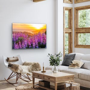 Lupinvildblommor solnedgångstryck, Kaliforniens kustfotografi, kustvildblomskonst, solnedgångslandskap väggdekor bild 5