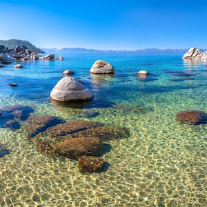 Lake Tahoe Panorama Print, Tahoe East Shore Wall Art, Beautiful Mountain Lake Photo, Lake House Decor