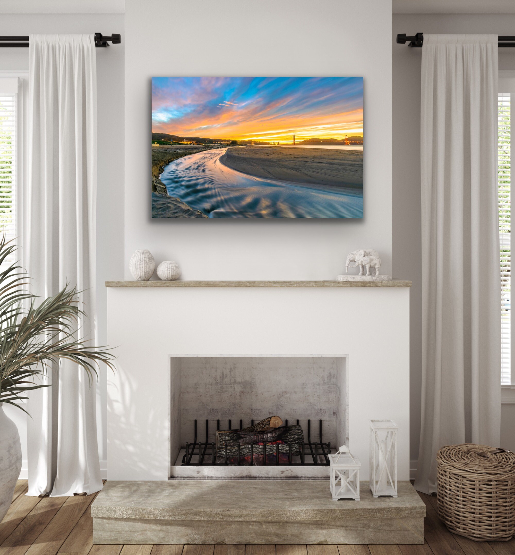 Crissy Field Beach Sunset Print, Golden Gate Bridge and San