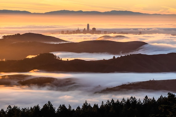 San Francisco Skyline Print, Mt. Tamalpais Wall Art, Bay Area