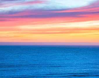 Ocean Sunset Wall Art, Beautiful Fine Art Photo of Blue Ocean, Calming and Soothing Wall Decor for Living Room or Bedroom