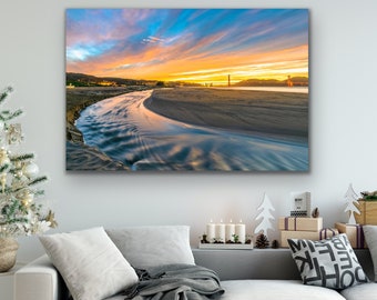 Crissy Field Beach Sunset Print, Golden Gate Bridge and San