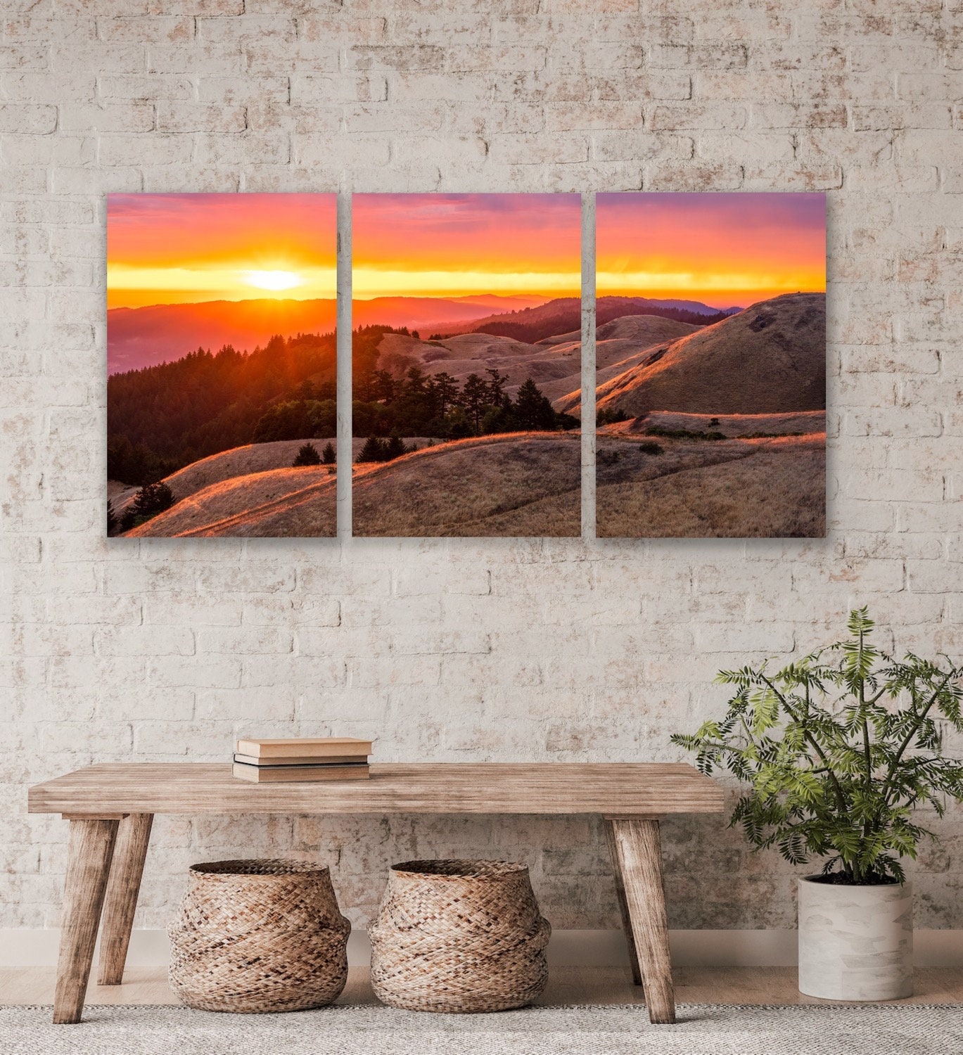 Mt. Tam Sunset Triptych Large Wall Art California Landscape Canvas or Metal 3-Panel Print Mount Tamalpais Bolinas Ridge Sunset Art
