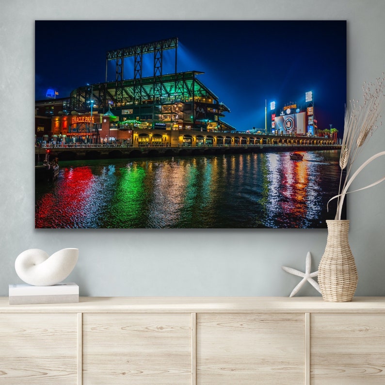 Oracle Park Night Print, San Francisco Giants Stadium Photo, Gift for Baseball Fans, McCovey Cove Ballpark Wall Art image 2