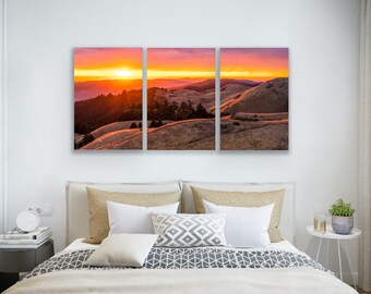 Mt. Tam Sunset Triptych Large Wall Art California Landscape Canvas