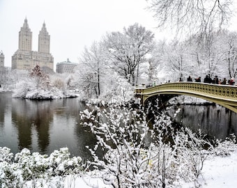Central Park Winter Photo Print, Bow Bridge in Snow, New York City Wall Art, Serene Winter Landscape Photography