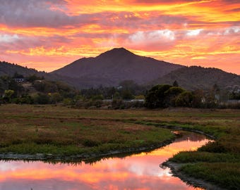 Mt Tamalpais Sunset Reflection, Marin County Landscape Photo, Bay Area Wall Art, Northern California Photography Print